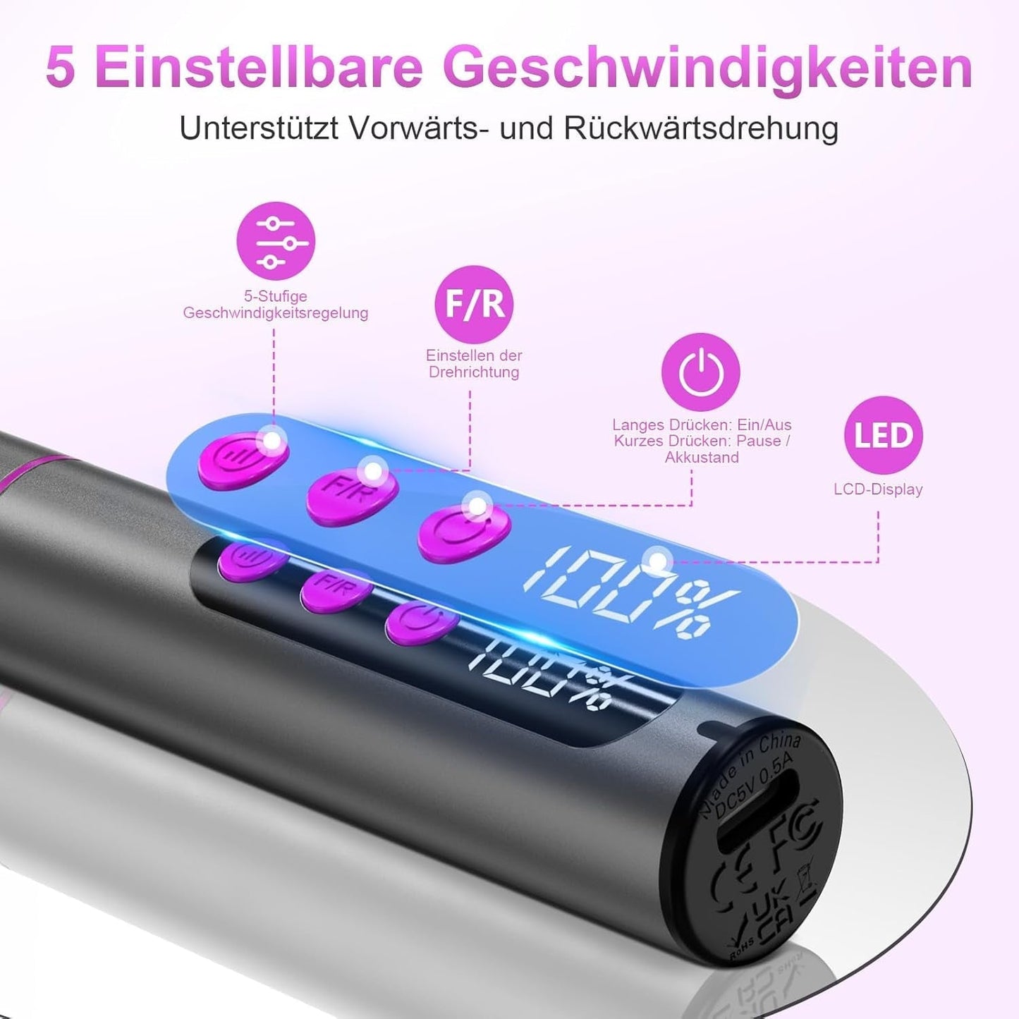 Kabellose elektrische Nagelfeile – 35.000 U/min für Gelnägel, 12-in-1 professionelle Nagel- und Acryl-Nagelfeile, 5-Gang-Maniküre- und Pediküre-Set