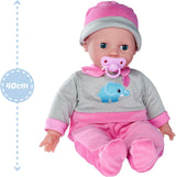 Simba 105140066 – Laura Interactive, Weichkörperpuppe mit Schlafaugen, plappert bei Bewegung, trinkt aus einer Flasche und schläft ein, 40 cm, Babypuppe für Kinder ab 2 Jahren