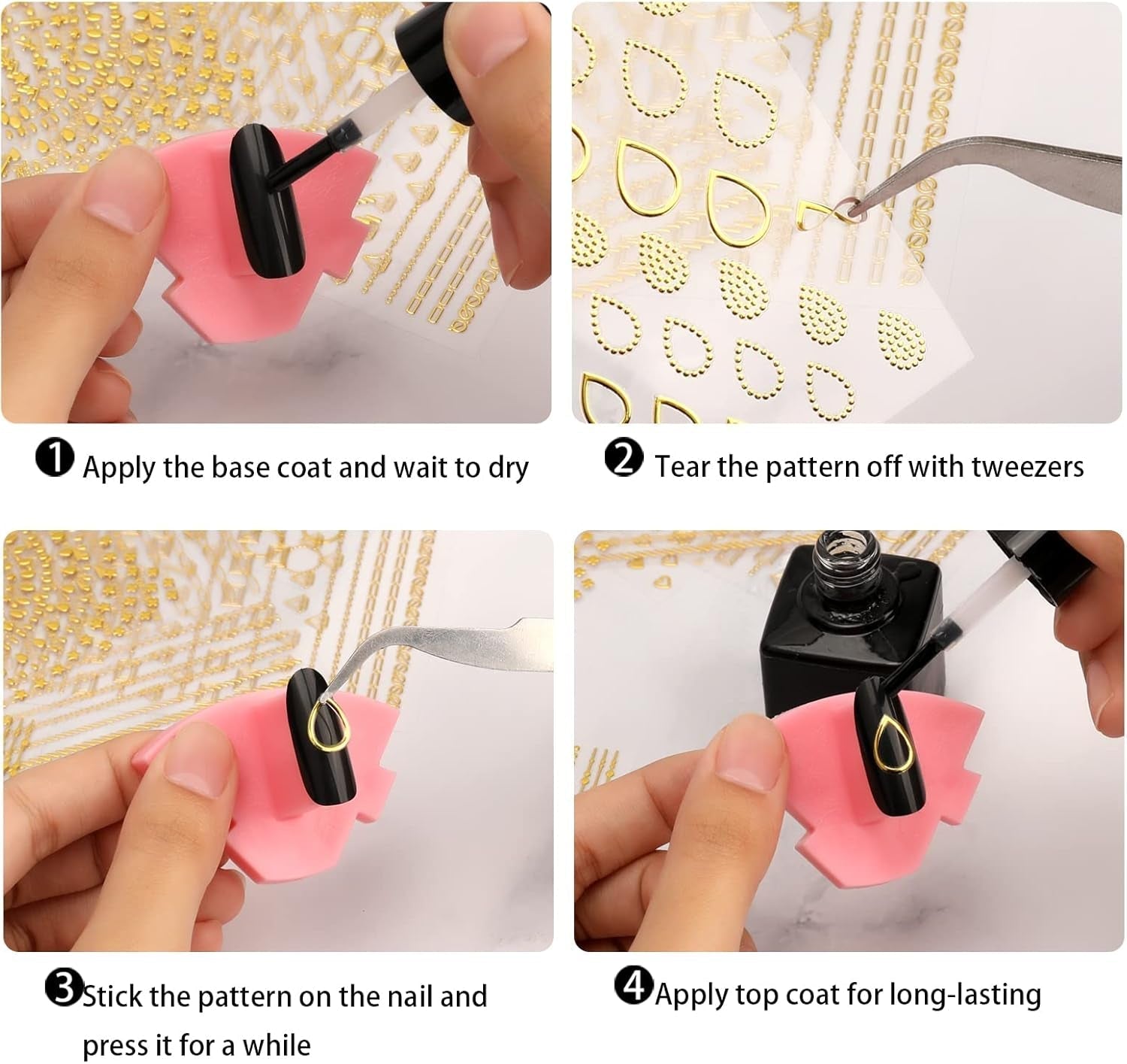 MWOOT 10 Blatt Gold Nagelsticker Abziehbilder Nail Art Sticker, 3D Selbstklebende Nagelaufkleber Set Linien Streifenband Design, Diy Metallisch Nailart Aufkleber Maniküre Zubehör Für Nagel Dekoration