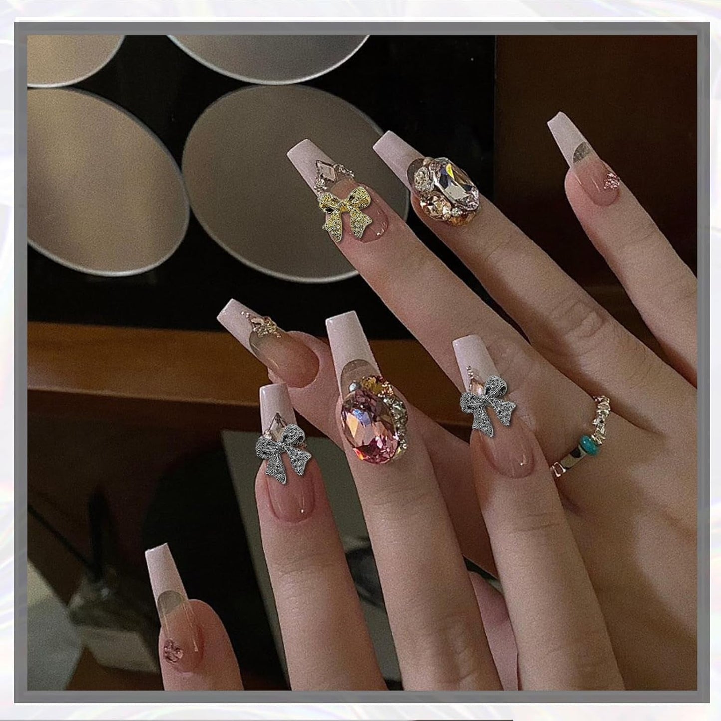 30 Stück Metall-Nagelschleifen, gold-silbergraue Schleifen, Nagelzubehör, Nageldekorationen für Frauen und Mädchen, Nagelkunst-Design