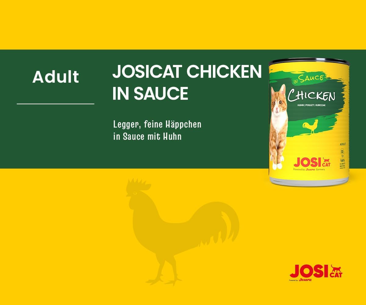 JosiCat Huhn in Sauce (12 x 415 g) | Erwachsener | Premium-Nassfutter für ausgewachsene Katzen | Huhn in Soße | Vitamin D3 und E | Unterstützt von JOSERA | Nassfutter für Katzen | Alleinfuttermittel | 12 Stück