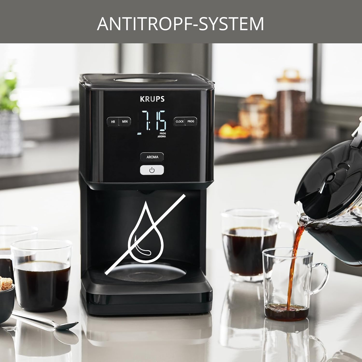 Krups Smart'n Light Kaffeemaschine mit Timer, für 1,25 Liter Filterkaffee, Warmhaltefunktion, Abschaltautomatik, Schwarz, KM600810