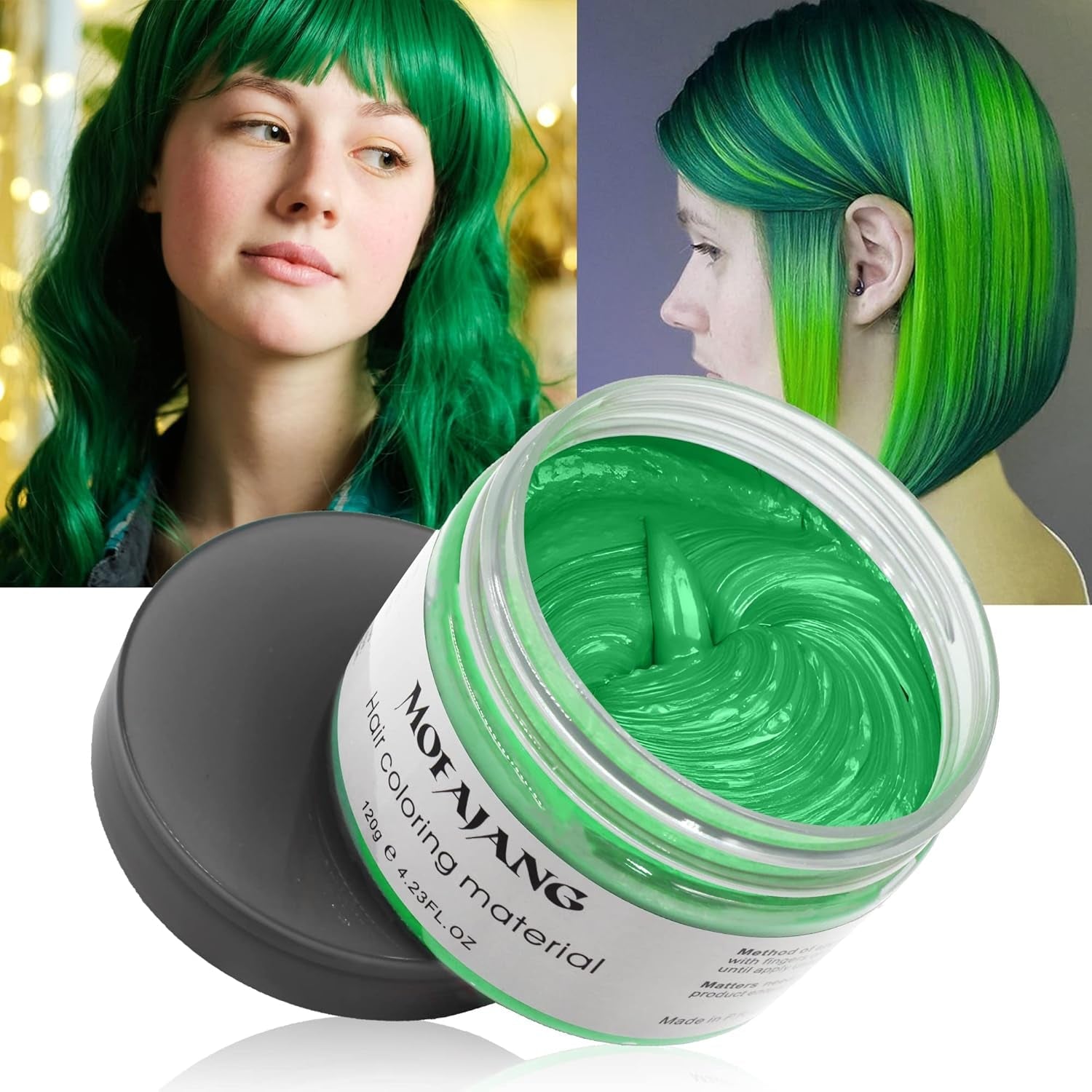 Temporäre Haarfarbe, Styling-Haarton für Männer und Frauen, natürliche Haarpomade, Haarfärbewachs für Party, Cosplay und Halloween, 4,23 oz (Silbergrau), Naty Shop Haarfarbe 6 Grün