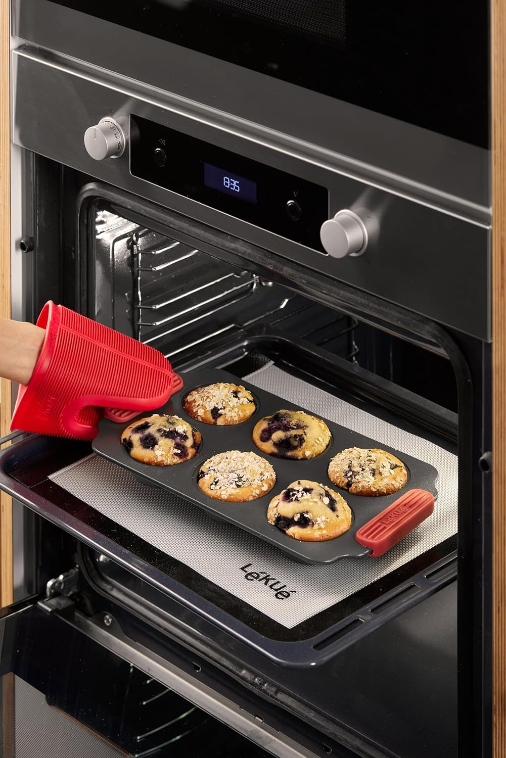 Lékué Muffin-Backform, Antihaftbeschichte, Metall, 6 Muldenformen und Backbleche Naty Shop