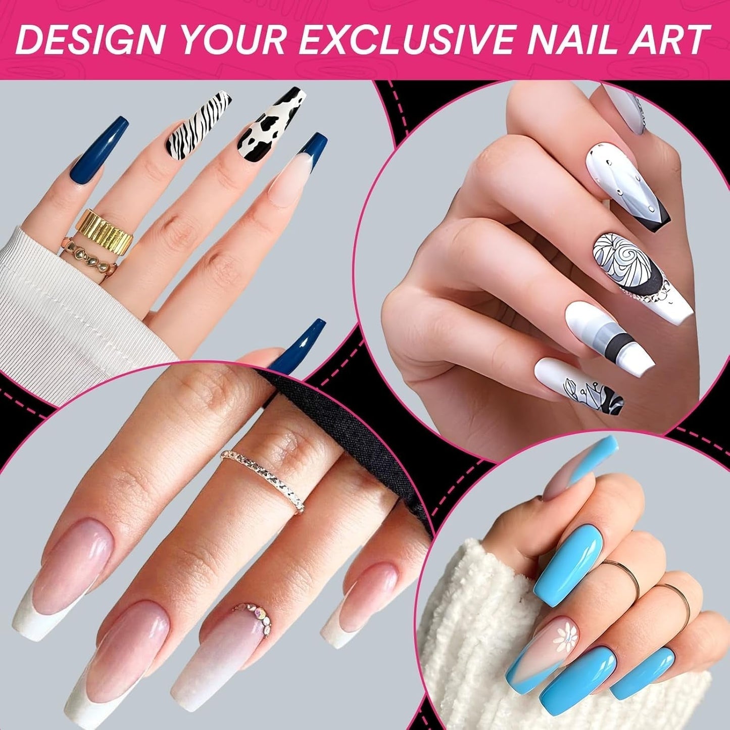 Alyvisun Ballett-Nagelspitzen, 500 Stück, vollständig abdeckende Acryl-Nagelspitzen mit 240 Stück Nagelaufkleber-Set, 10 Größen, transparente Gel-Nagelspitzen, weiche Gel-Nagelspitzen, Ballerina-Nagelspitzen