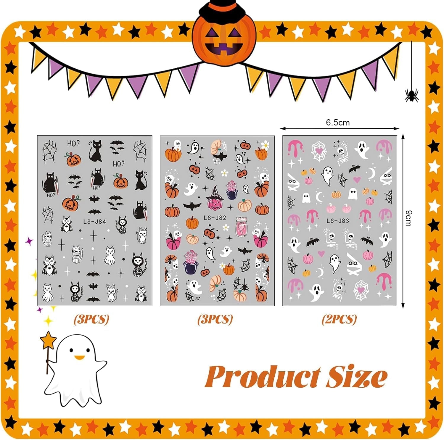 Nagelsticker Halloween, 8 Blätter Halloween Nagelsticker, Kürbis Nail Sticker, Nail Art, Nagel Charms, Nagel Zubehör, Nageldesign, Weihnachten (Typ A)
