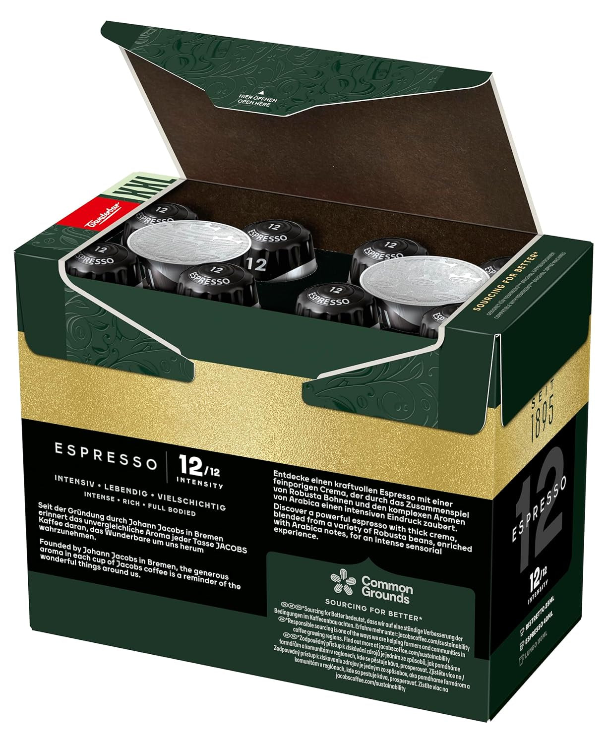 Jacobs Kaffeekapseln Espresso Ristretto, Megapack XXL, Intensität 12/12, 5 x 40 Getränke, Nespresso* kompatible Kaffeekapseln, 200 Kapseln