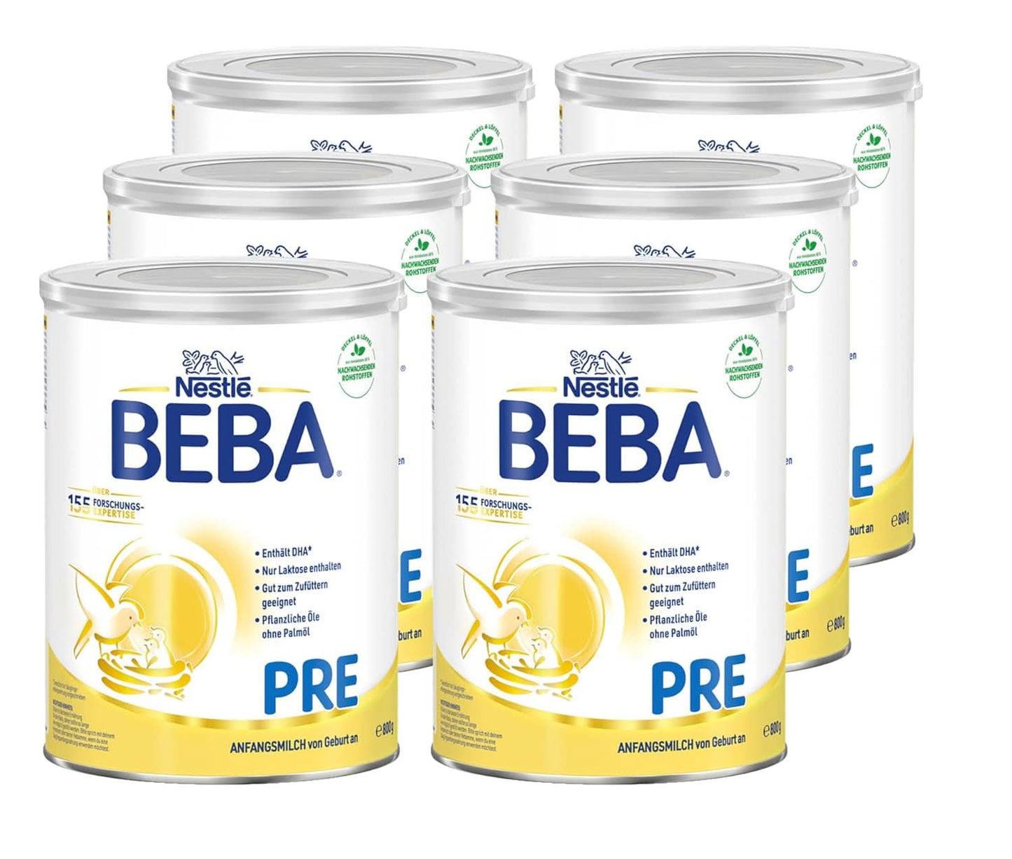 BEBA PRE Anfangsmilch von Geburt an, Babynahrung mit DHA, nur Laktose, ohne Palmöl, Packung 3 (3 x 800 g) Naty Shop PRE 6 x 800 Gramm