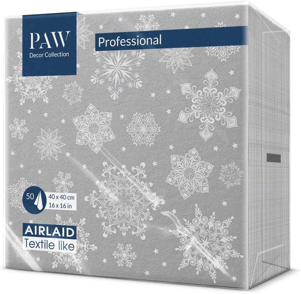 PAW – Airlaid-Servietten (40 x 40 cm) I 50 Stück I Perfekt für Weihnachten, Winter, Feiertage I Tischdekorationen für Heiligabend I Airlaid-Servietten in Stoffoptik Winterzweige I Winterzweige