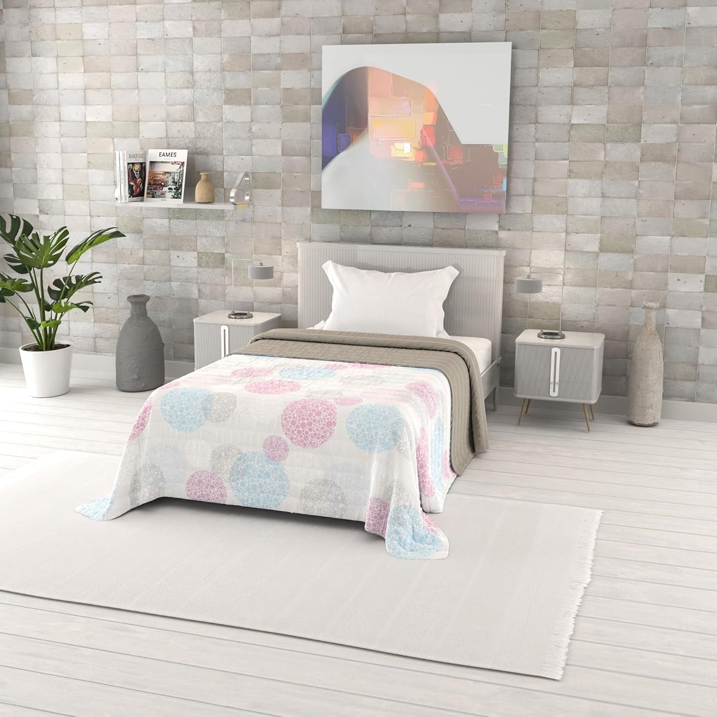 Fantasiebedruckte Sommerdecke, Polyesterfüllung, Blütenblätter, 260 x 270 cm. Bettdecken und Steppdecken Naty Shop Molecule 220 x 270 cm