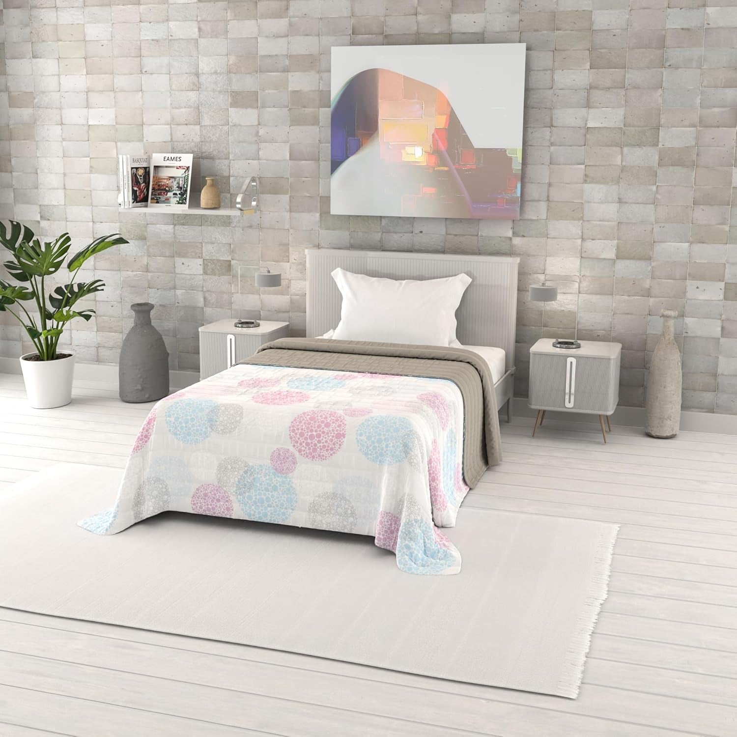 Fantasiebedruckte Sommerdecke, Polyesterfüllung, Blütenblätter, 260 x 270 cm. Bettdecken und Steppdecken Naty Shop Molecule 220 x 270 cm
