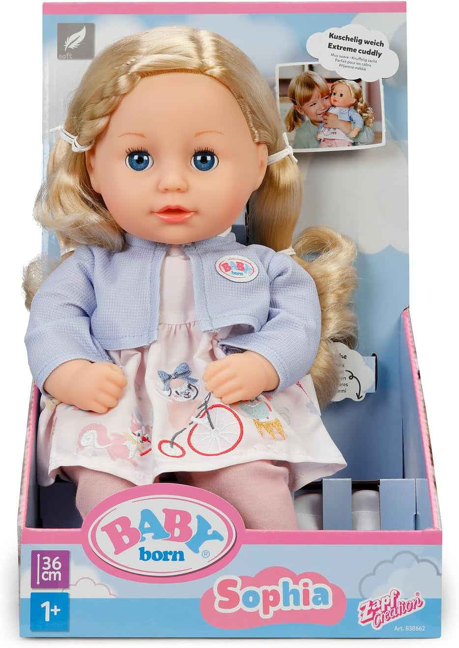 BABY born Sophia Rose – 36 cm große weiche Puppe – Puppe mit hochwertigen blonden Haaren und schläfrigen Augen – Geeignet für Kinder ab 1 Jahr