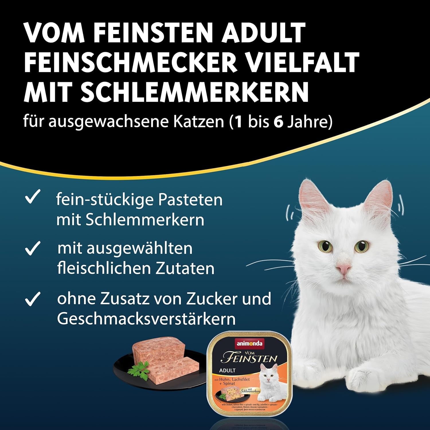 animonda Vom Feinsten Adult Gourmet Variety (32 x 100 g), getreidefreies und zuckerfreies Nassfutter für ausgewachsene Katzen mit einem unwiderstehlichen Gourmet-Kern.