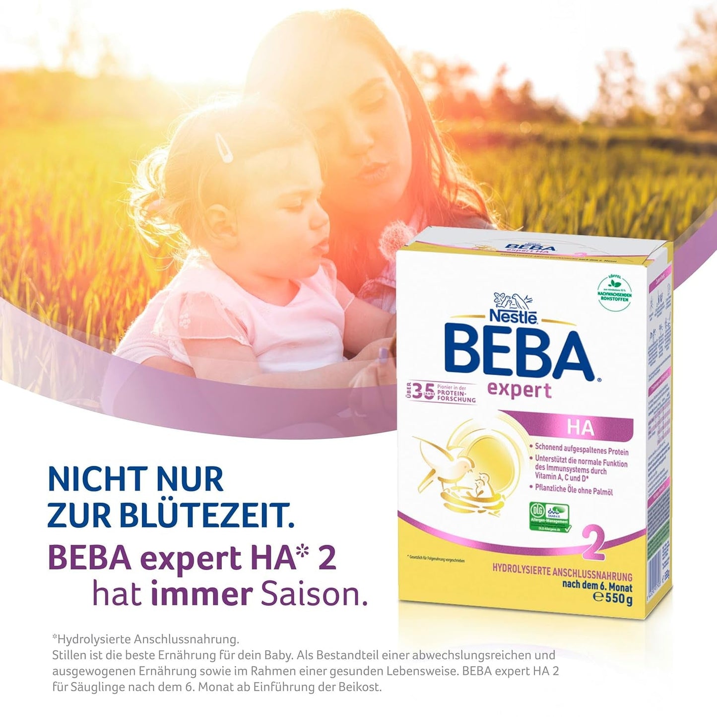BEBA Expert HA 2 Folgemilch nach 6 Monaten, Babynahrung mit hydrolysiertem Protein, nur Laktose, palmölfrei, 6er Pack (6 x 550 g) Naty Shop