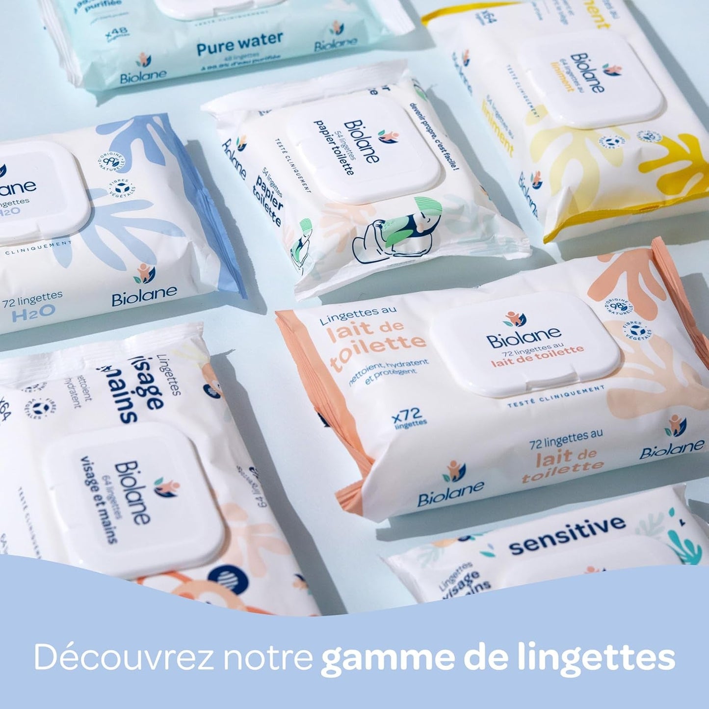 BIOLANE – Baby-Feuchttücher für Gesicht und Hände – 6er-Pack – 384 Tücher (6 x 64 cm) – reinigt und schützt – Toilettenartikel – hypoallergen – für empfindliche Haut – 97 % natürliche Inhaltsstoffe – hergestellt