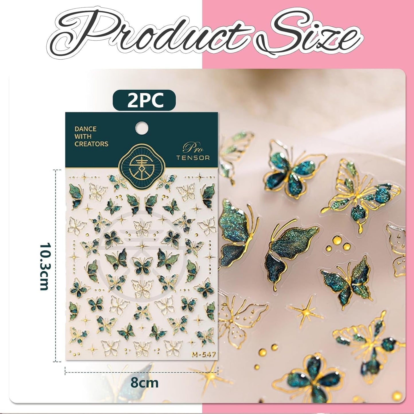 2 Blätter 5D Schmetterling Nagelsticker Selbstklebend, Nagelsticker Gold Rand, Nagel Designing Zubehör, Nail Art Sticker, Schmetterlinge Deko Nagelaufkleber, Nageltattoos