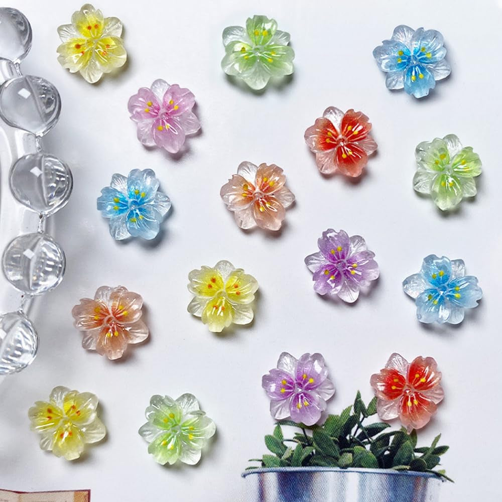 50 Stück 3D Blume Nagel Charms Nägel Zubehör Nageldesign Glitzersteine ​​​​Nailart Strasssteine ​​​​Flower Nail Charms Luminous Flower Nail Art Charms Bunte Blumen Deko Nagel Steinchen Flowers Nail Rhinestones