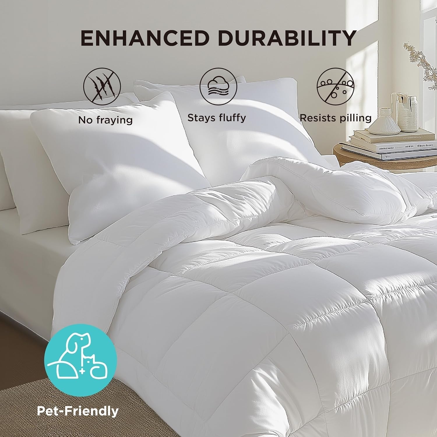 BEDSURE gesteppte Steppdecke für Doppelbett (223,5 x 223,3 cm) weiß, Bettdecken und Steppdecken, Naty Shop
