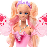 Mattel Barbie-Puppe Fee mit Spielzeugstab und Modeaccessoires, fantastisches Thema mit Flügeln und Farbwechsel-Outfit, JCP76, [Mehrfarbig] Naty Shop Dolls