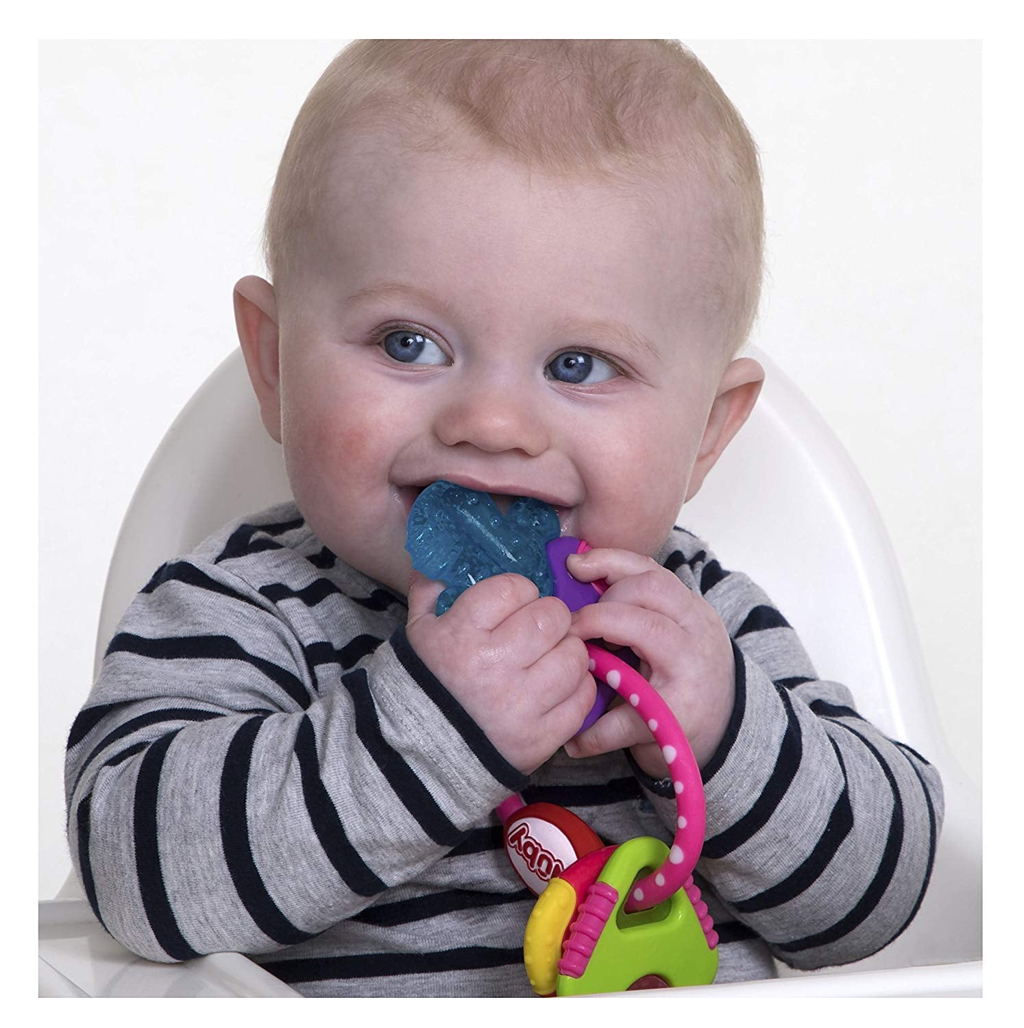 Der Nuby-Beißring für Babys fördert das Sehvermögen und die motorischen Fähigkeiten; der Eisgel-Greifling erreicht sogar die Backenzähne; ab 4+ Monaten