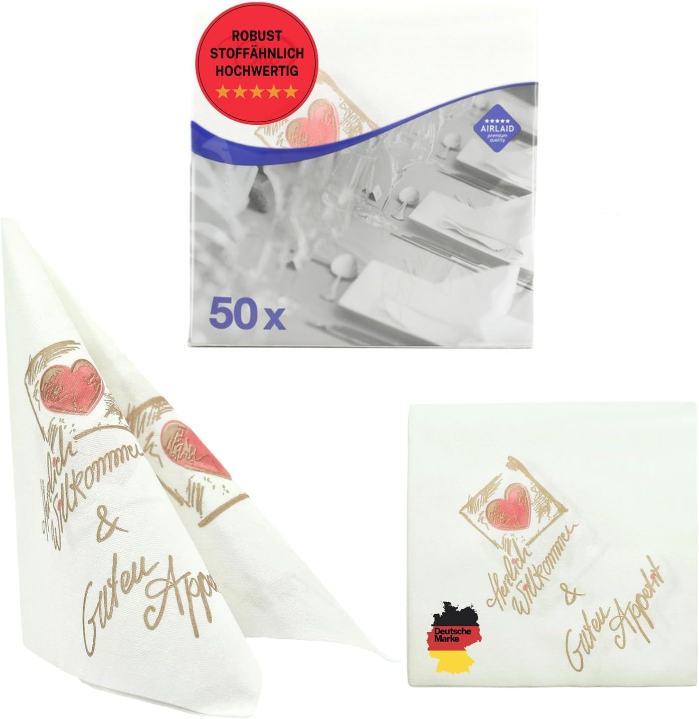 50 Aroba Airlaid Servietten Textiloptik 19 FARBEN 40X40 cm 1/4 Falz Hochwertige Textiloptik Hochzeitsservietten für Jubiläen Hotel Gastronomie Feiertage Weihnachten Hochzeit Rosa
