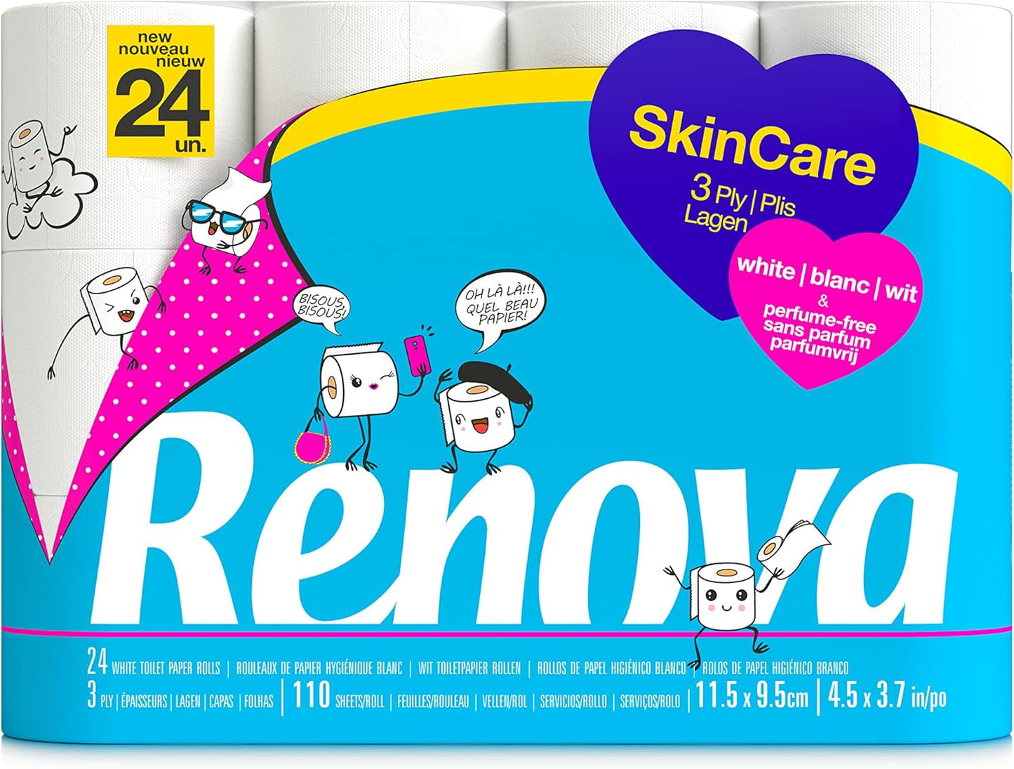 Renova Skincare Toilettenpapier, 3 Schichten, weiß, 24 Rollen