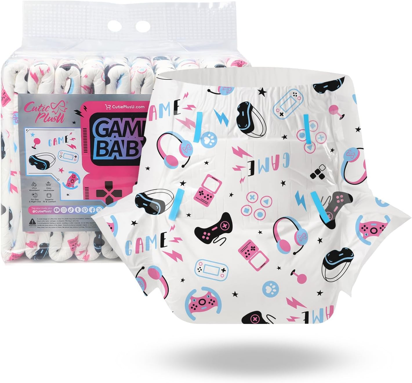 CutiePlusU Erwachsenenwindeln, 10er-Pack, Einweg-Blattwindeln für Damen und Herren, maximale Saugfähigkeit über Nacht – I Love Summer (mittlere Größe 71–96 cm)