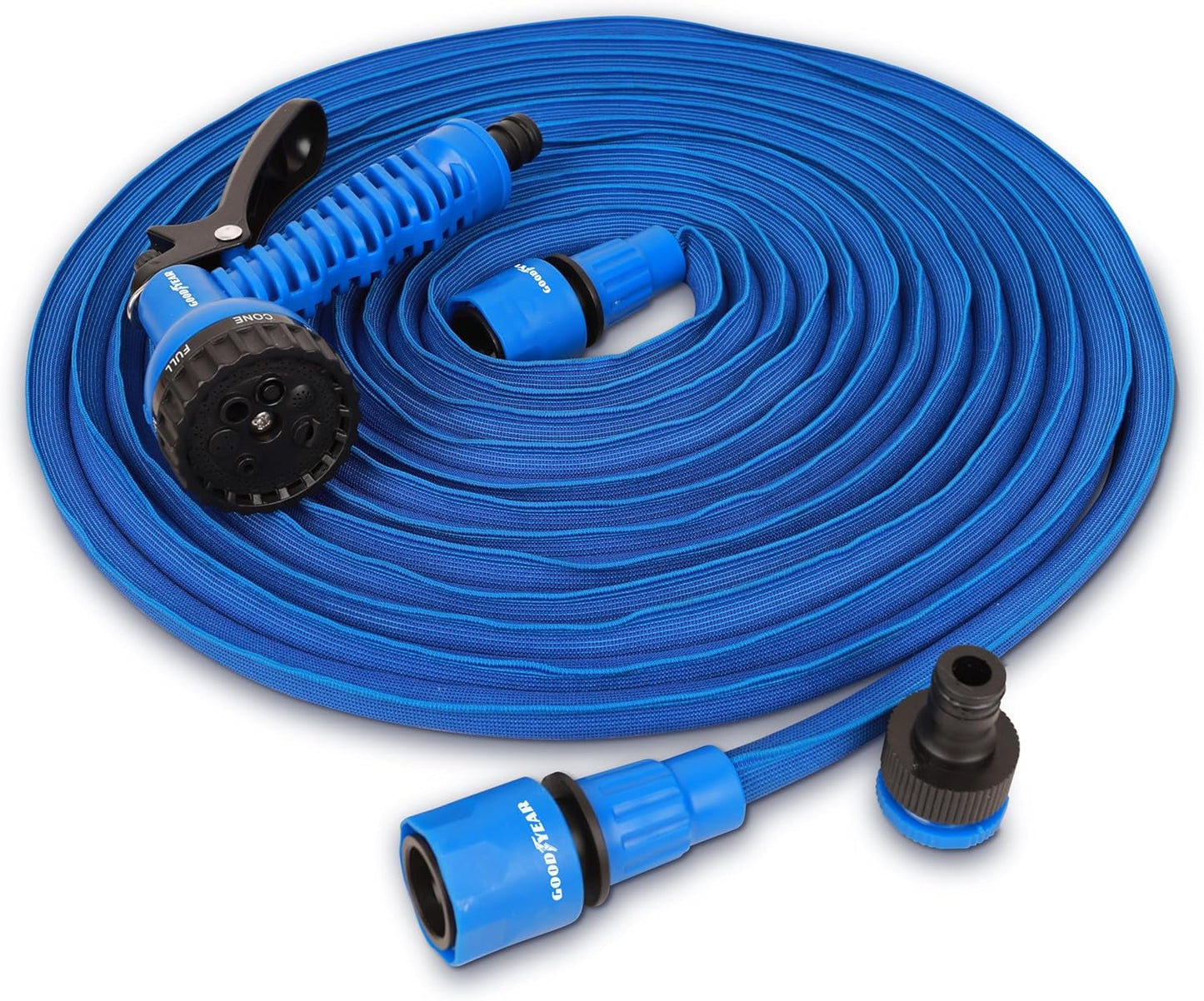 Goodyear – 30 m flexibler, verdrehungsfreier und leichter 3-lagiger Gartenschlauch aus Latex und hochdichtem Textil, ½"- und ¾"-Schnellkupplungen + 7-Funktions-Spritzpistole