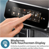 PHILIPS automatische Espressomaschine 3300-Serie – 6 Getränke, moderner Farb-Touchscreen, LatteGo-Milchzubereitungssystem, SilentBrew, 100 % Keramikmahlwerk, AquaClean-Filter. Schwarzchrom (EP3347/90)