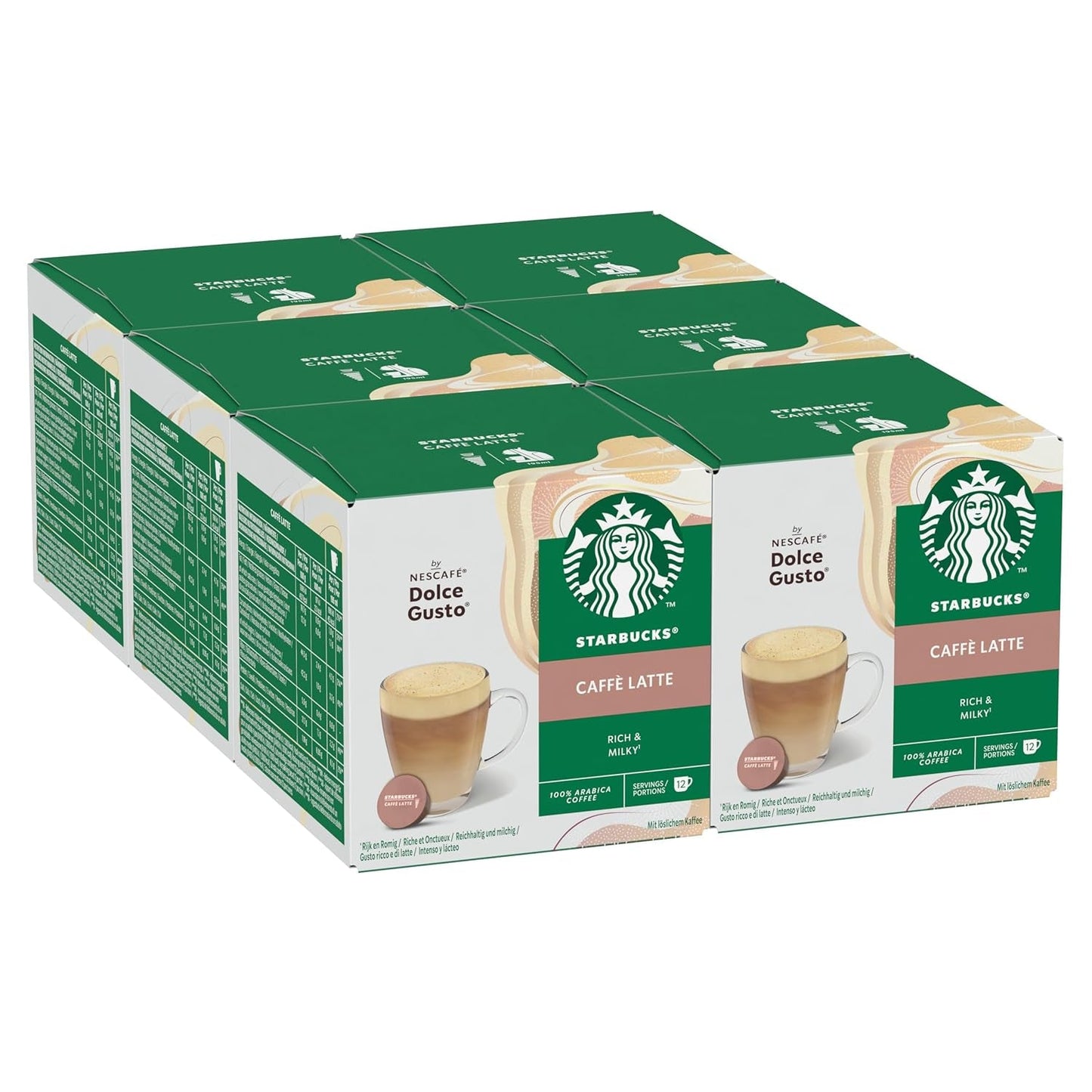 STARBUCKS Caffè Latte von Nescafé Dolce Gusto Kaffeekapseln 6 x 12 (72 Kapseln)