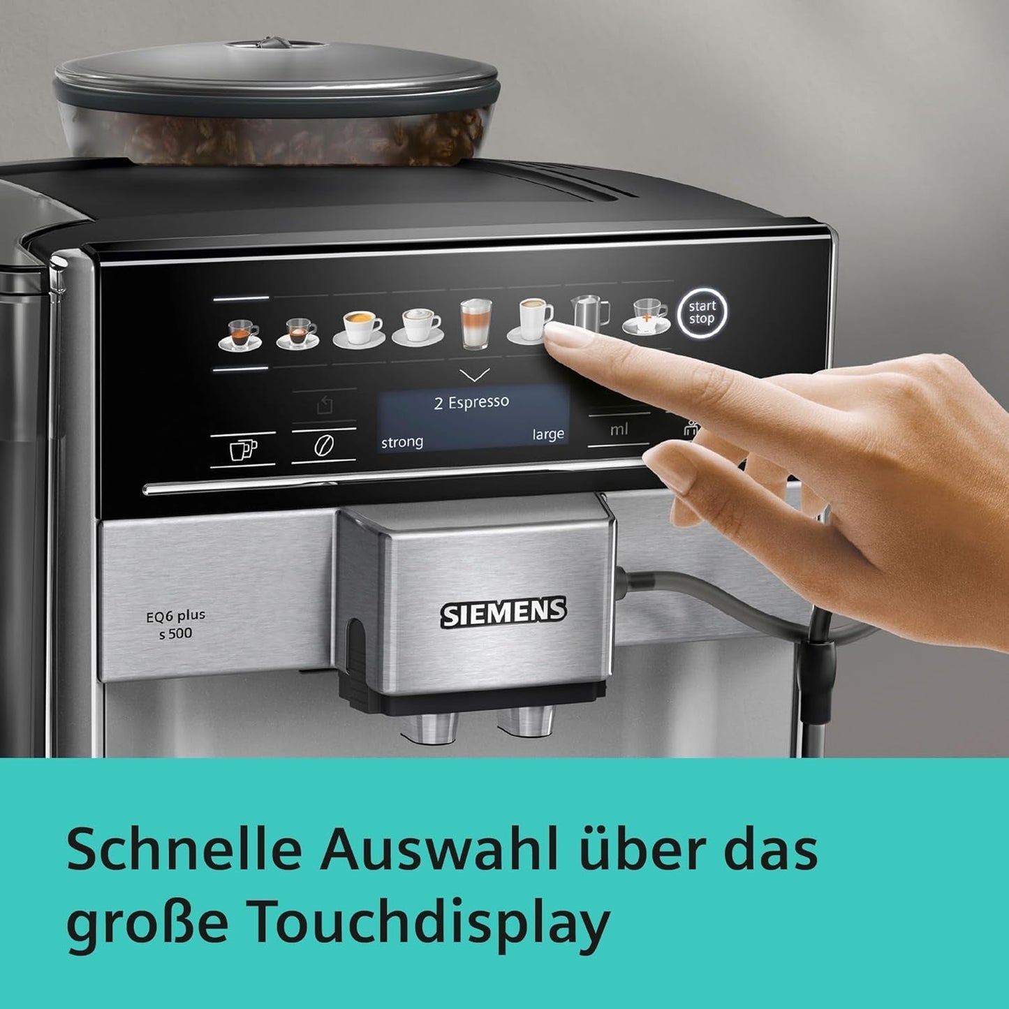 Siemens EQ.6 plus s300 Espressoautomat TE653501DE, für viele Kaffeespezialitäten, Milchaufschäumer, Keramikmahlwerk, Doppelkaffeefunktion, Antikalk, automatische Dampfreinigung, 1500 W, Silber