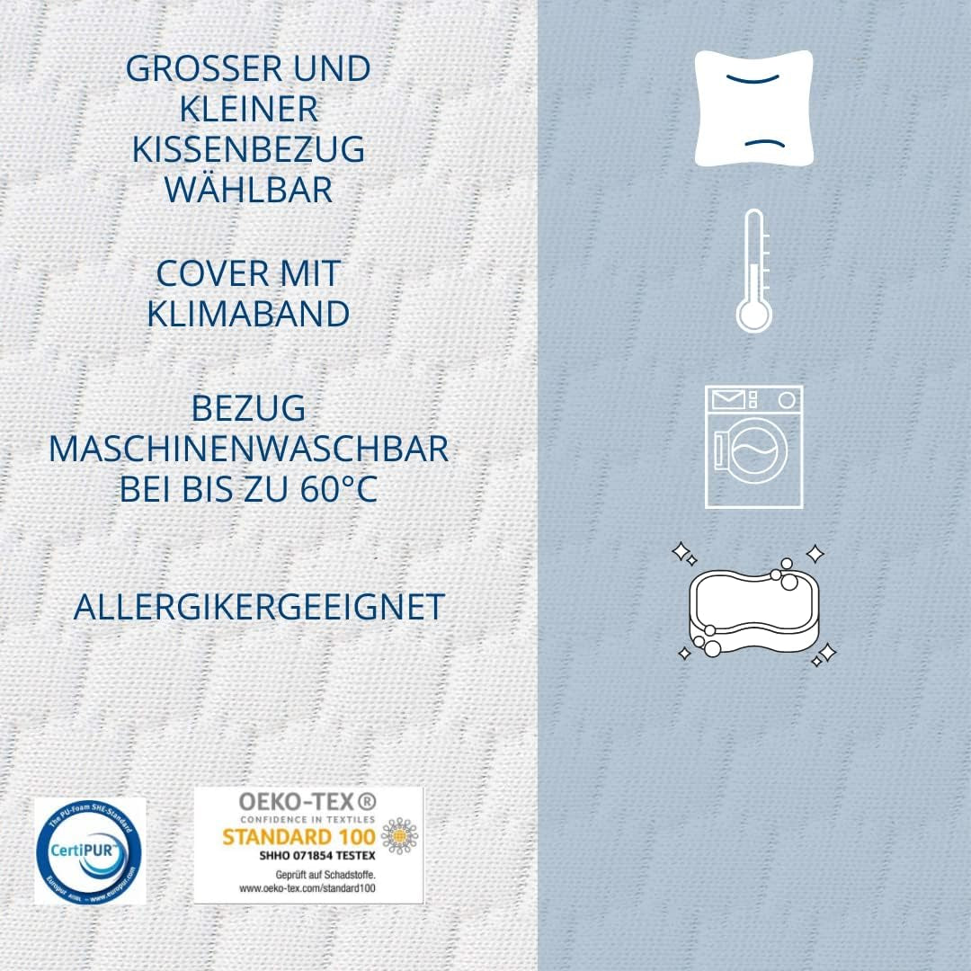 Genius Eazzzy Schaumstoffkissen 40X80 cm Höhe 10 cm – Nackenstützkissen mit 2 Härtegraden + kühlendem Gelschaum – Schlafkissen für Seiten-, Rücken- und Bauchschläfer gegen Nackenschmerzen, Polyester Naty Shop Standardkissen