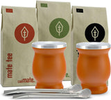 Mate Bio-Teeset ● 3 Mate-Sortimente + 2 doppelwandige Mate-Becher aus Edelstahl + 2 Bombillas + Zubereitungsanleitung (Schwarz)