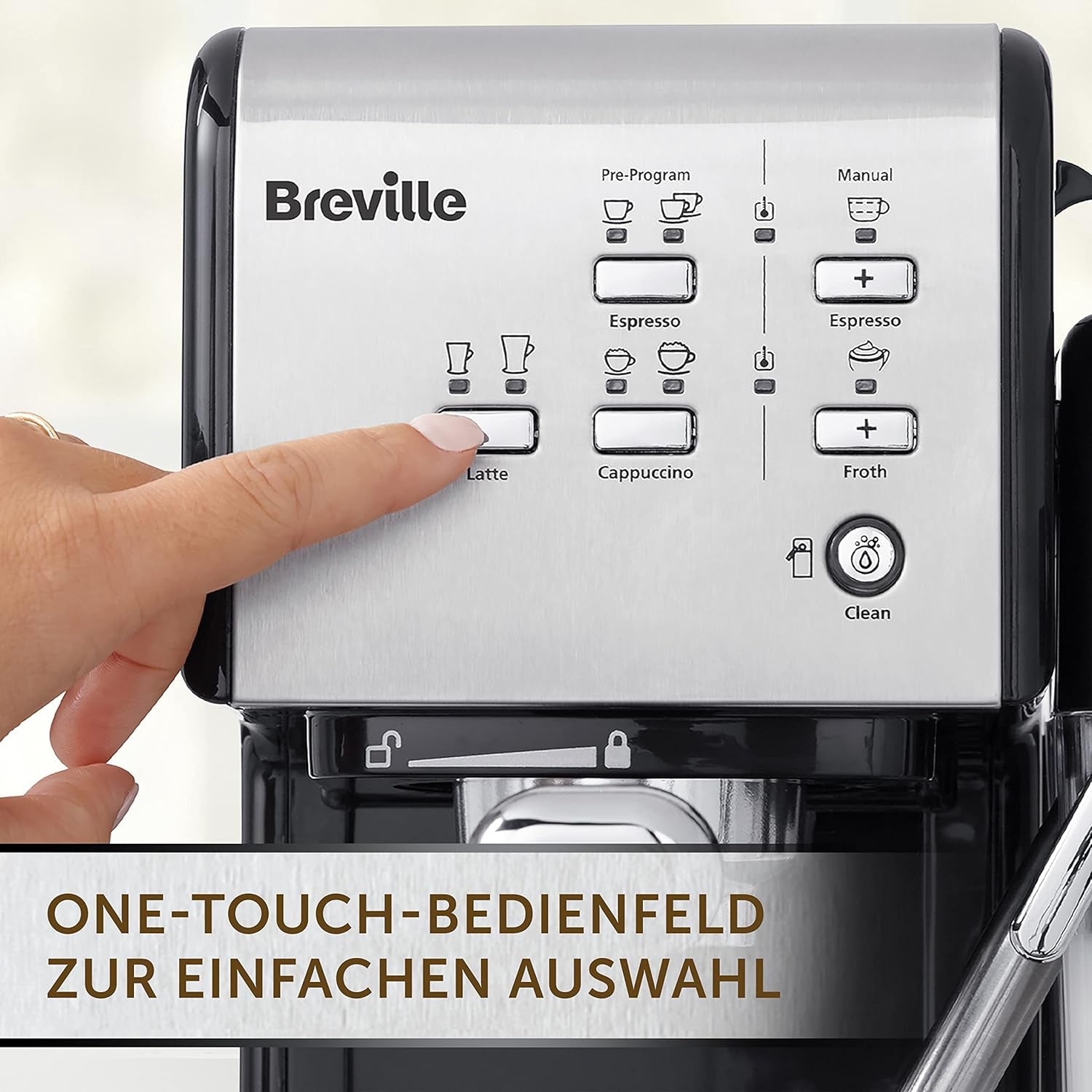 Espresso Breville Prima Latte II | Latte- und Cappuccino-Maschine | Professionelle Pumpe mit 15 bar und Milchaufschäumer | Silber [VCF108X]