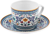 KARACA Beylerbeyi – 12-teiliges türkisches Kaffeetassen-Set, Espressotassen-Set aus Porzellan, 6 Stück mit Untertassen, 80 ml Espressotassen-Set, traditionelles Design – Blau