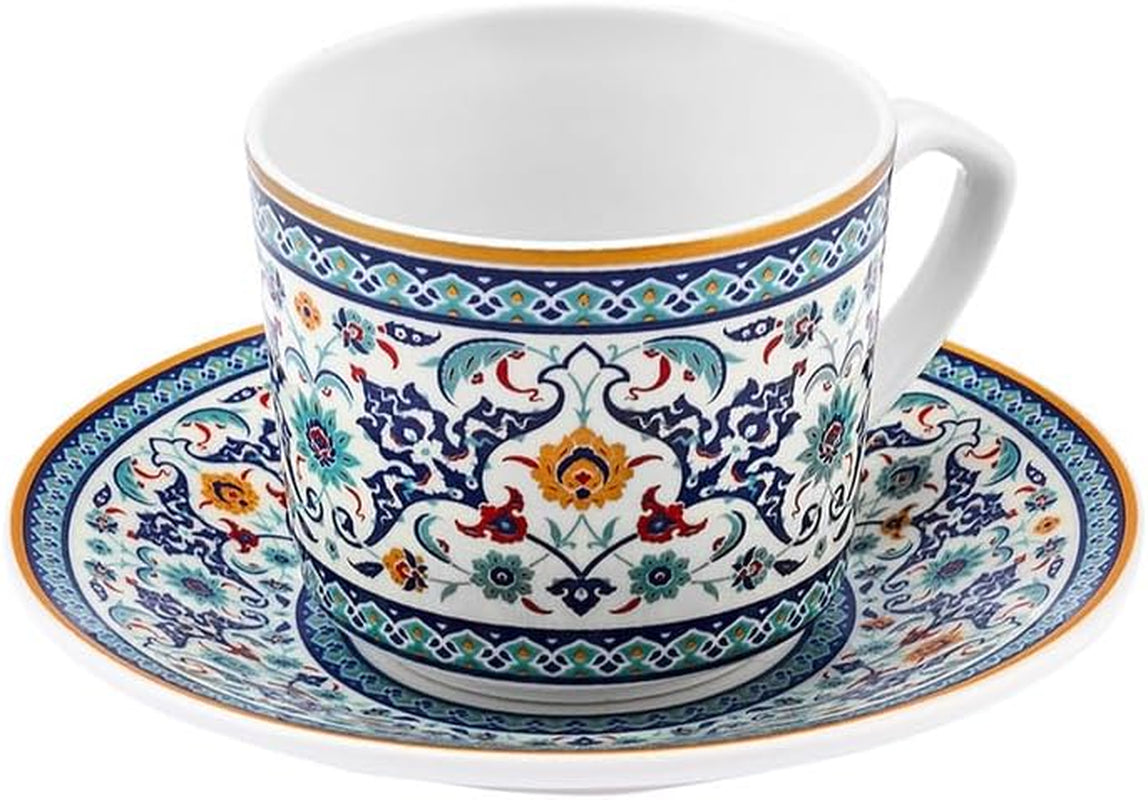 KARACA Beylerbeyi – 12-teiliges türkisches Kaffeetassen-Set, Espressotassen-Set aus Porzellan, 6 Stück mit Untertassen, 80 ml Espressotassen-Set, traditionelles Design – Blau