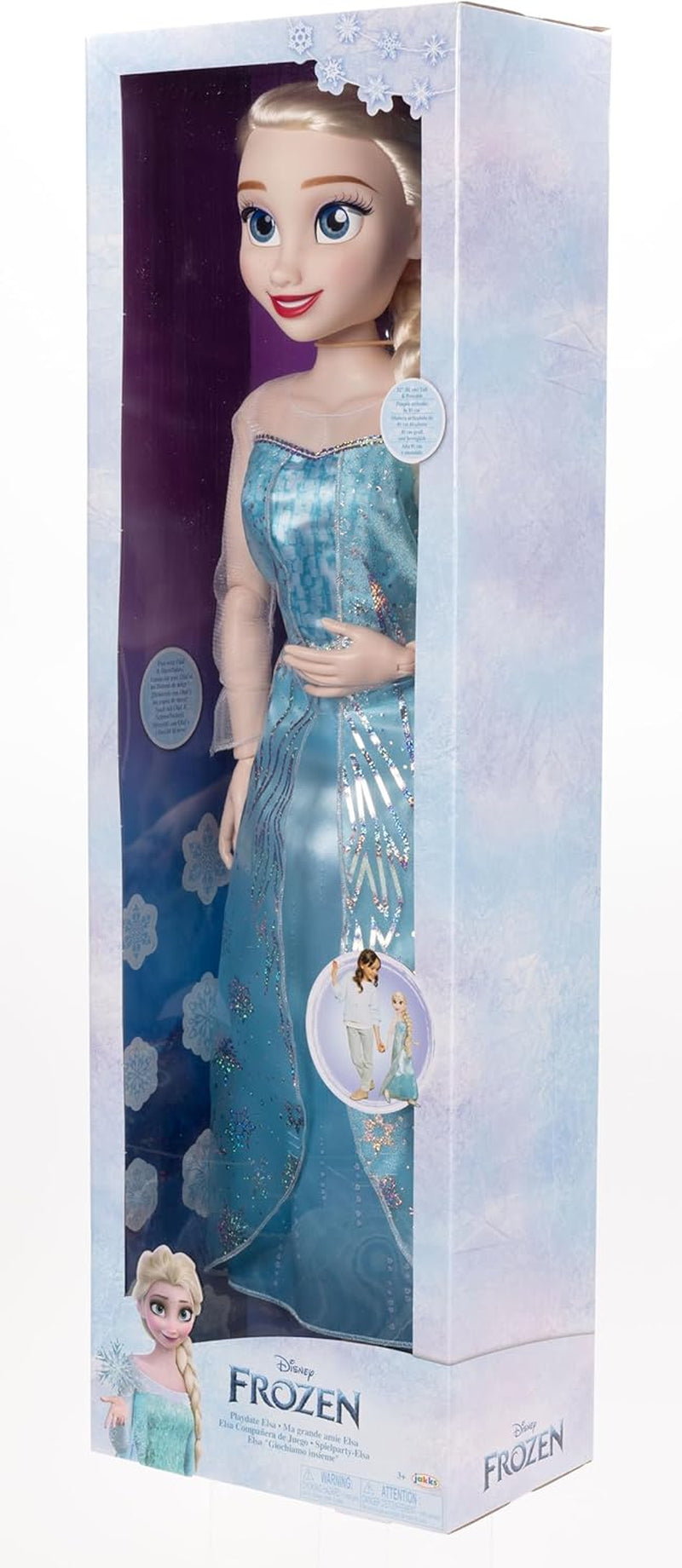 Disney Frozen Playdate Elsa Riesenpuppe 80 cm von Jakks Pacific Voll bewegliche Puppe mit 11 Gelenkpunkten, inklusive Haarbürste und Zubehör