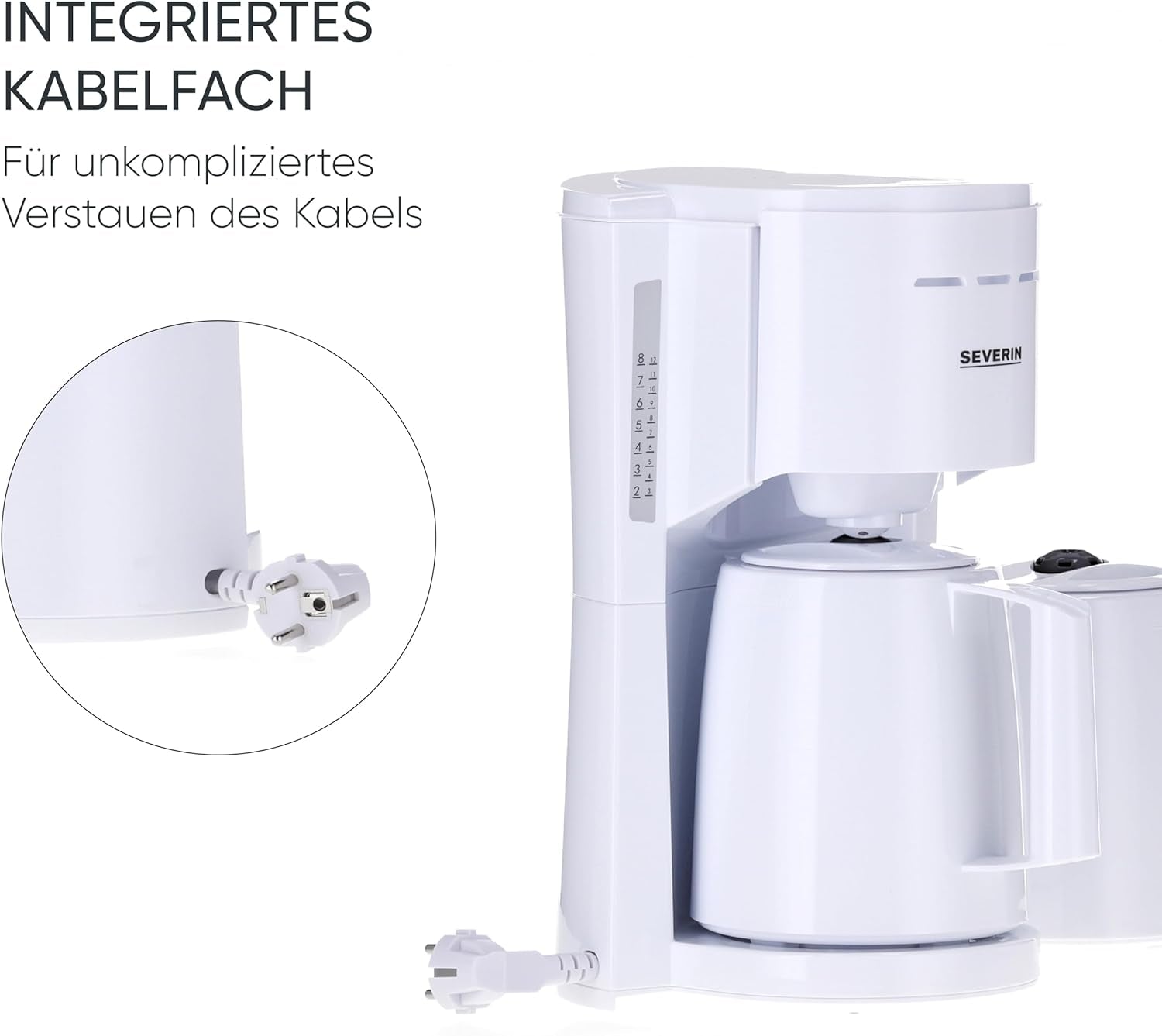 Severin Espressomaschine mit Filter und 2 Thermokannen, Espressomaschine mit Deckel, tropffreies Ausgießen, lange Temperaturhaltung, automatische Abschaltung, 1000 W, ca. 1 Liter, weiß, KA 9309