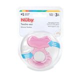 Nuby Teethe-eez Beißring aus weichem Silikon | Zahnungshilfe aus Silikon mit strukturierter Oberfläche zum Massieren des Zahnfleisches | Inklusive Hygienebezug | Rosa | Ab 3 Monaten
