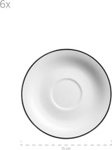 Mäser Nola-Serie, modernes Kaffeeservice für 6 Personen, weiß mit schwarzem Rand, 18-teiliges Tafelservice, Kaffeetassen, Untertassen und Dessertteller – rundes Kaffeeservice, Kaffeeset weiß
