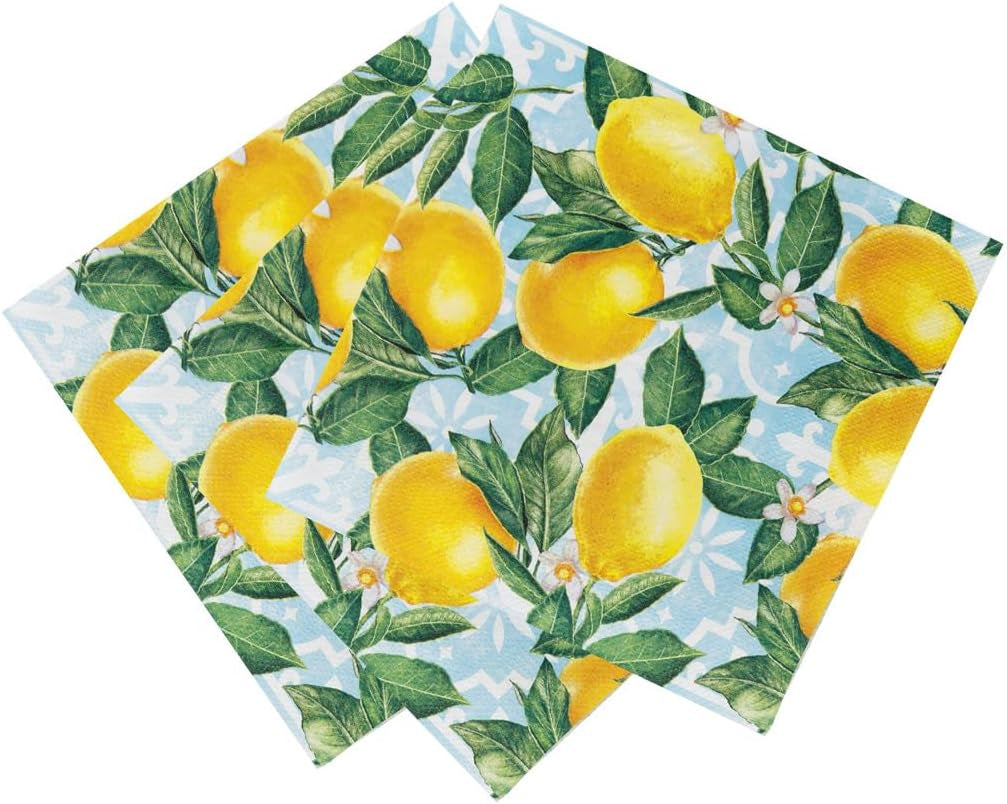 Talking Tables 20 x Papierservietten, Zitrone, 20 Stück | Lebendig gestaltetes Einweggeschirr für unvergessliche Zusammenkünfte, Sommerpartys, Brautpartys, Mittagessen, hell