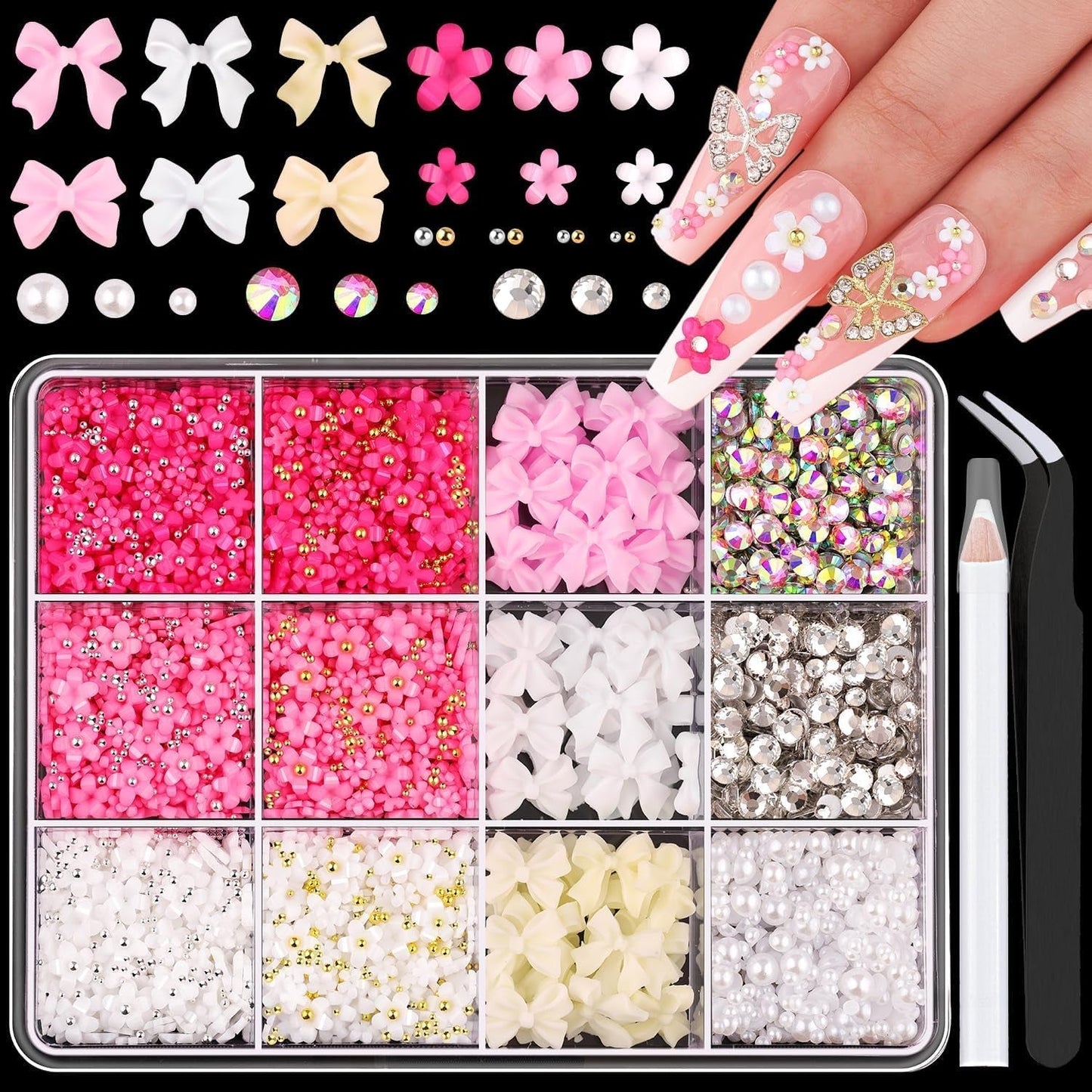 GZMAYUEN 920 Stück Gold Silber Flatback Perlen Für Nägel, Halbrunde Weiße Beige Nagelperlen, Kleine Halbrunde Flatback Perlen Für DIY Nail Art Decor