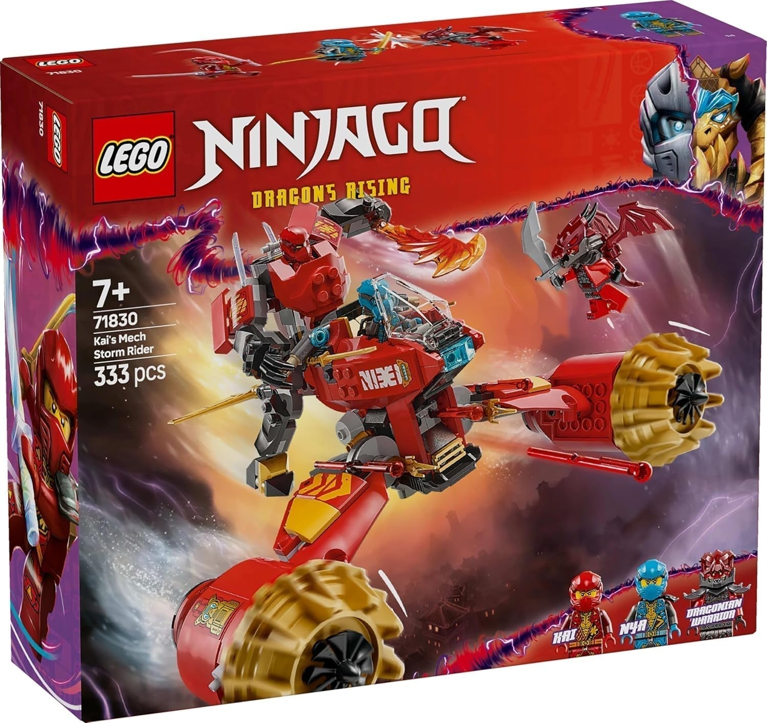 LEGO NINJAGO Kais Sturmreiter-Mech – Fliegendes Motorradspielzeug mit 3 Minifiguren – Mech mit beweglichem Kopf, beweglichen Armen und Beinen – Bauspielzeug – Geschenk für Jungen und Mädchen ab 7 Jahren 71830 Bausets Besuchen Sie den LEGO-Store