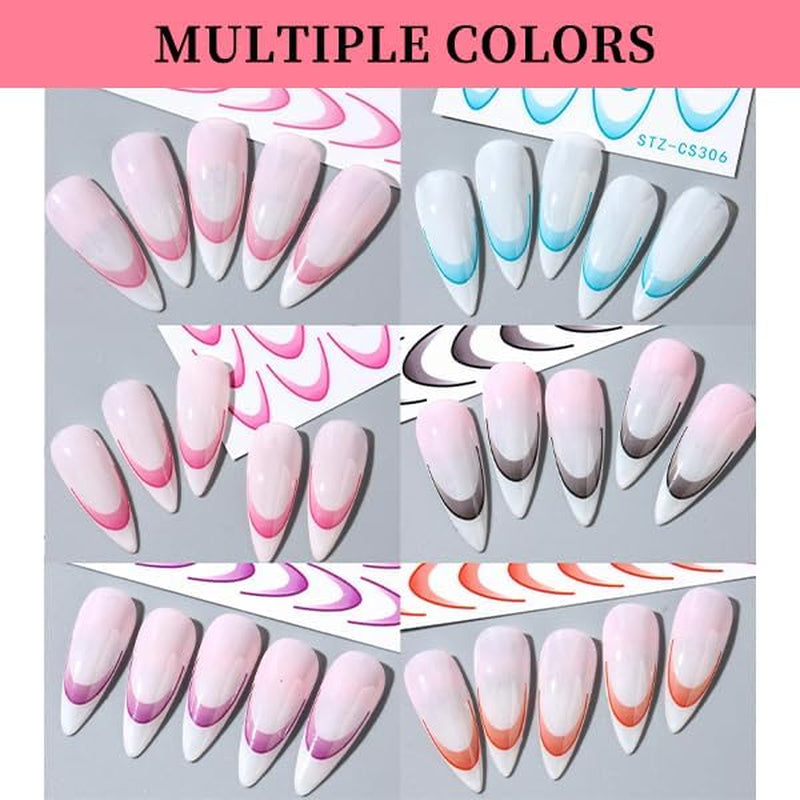 French Tip Nagelaufkleber – 6 Blatt selbstklebende Nail Art Schablonen – Nagelzubehör und Dekoration