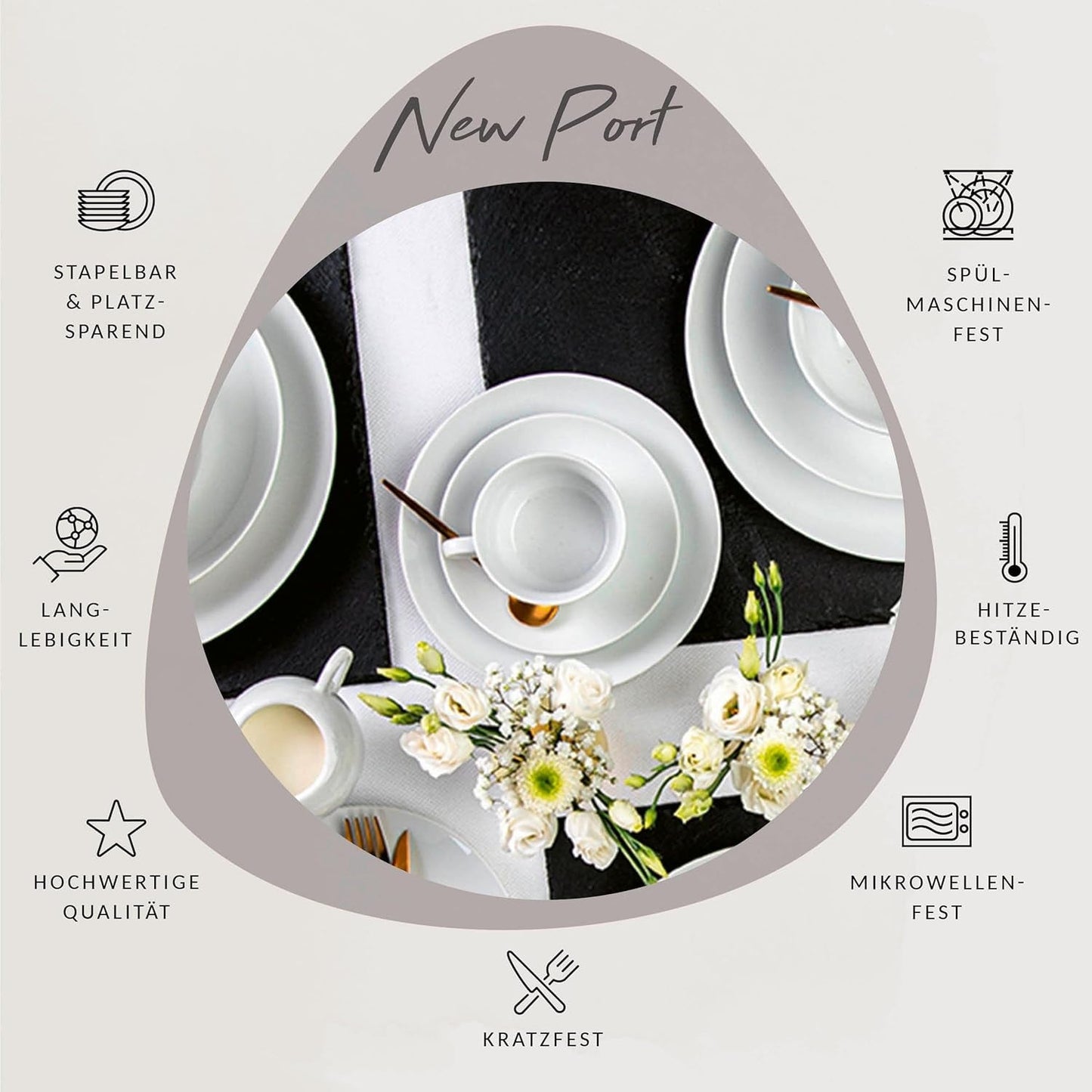 Sänger New Port Kaffeetassen-Set, 12 Tassen-Set für 6, weiße Porzellantassen und Untertassen, 150 ml | DIE PREMIUM-KOLLEKTION