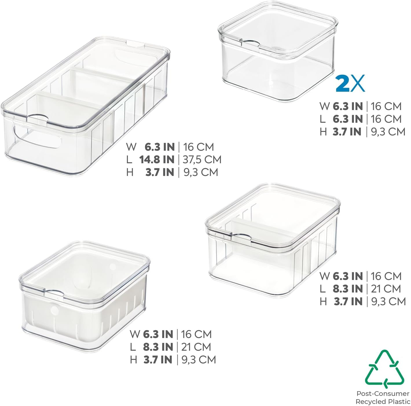 iDesign Aufbewahrungsboxen, Kühlschrank-Organizer mit Deckel im 5er-Set, Lebensmittel-Aufbewahrungsboxen aus recyceltem Kunststoff zum Organisieren von Verbrauchsmaterialien, durchsichtige und weiße Lebensmittel-Aufbewahrungsboxen von Naty Shop