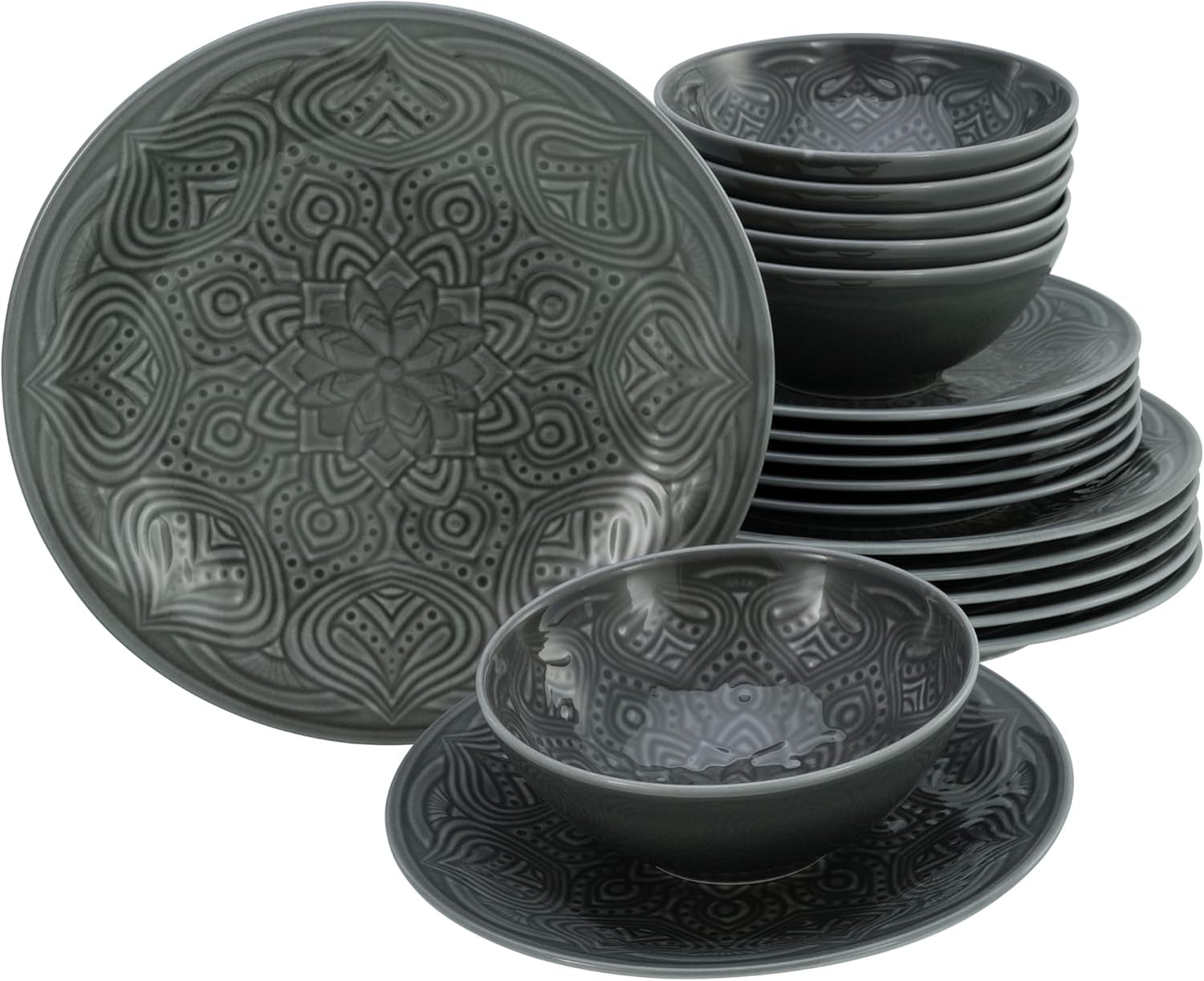 CreaTable, 21627, Serie Orient Mandala, 18-teiliges Tafelservice, Tellerset aus Porzellan, spülmaschinen- und mikrowellengeeignet, hergestellt in Europa