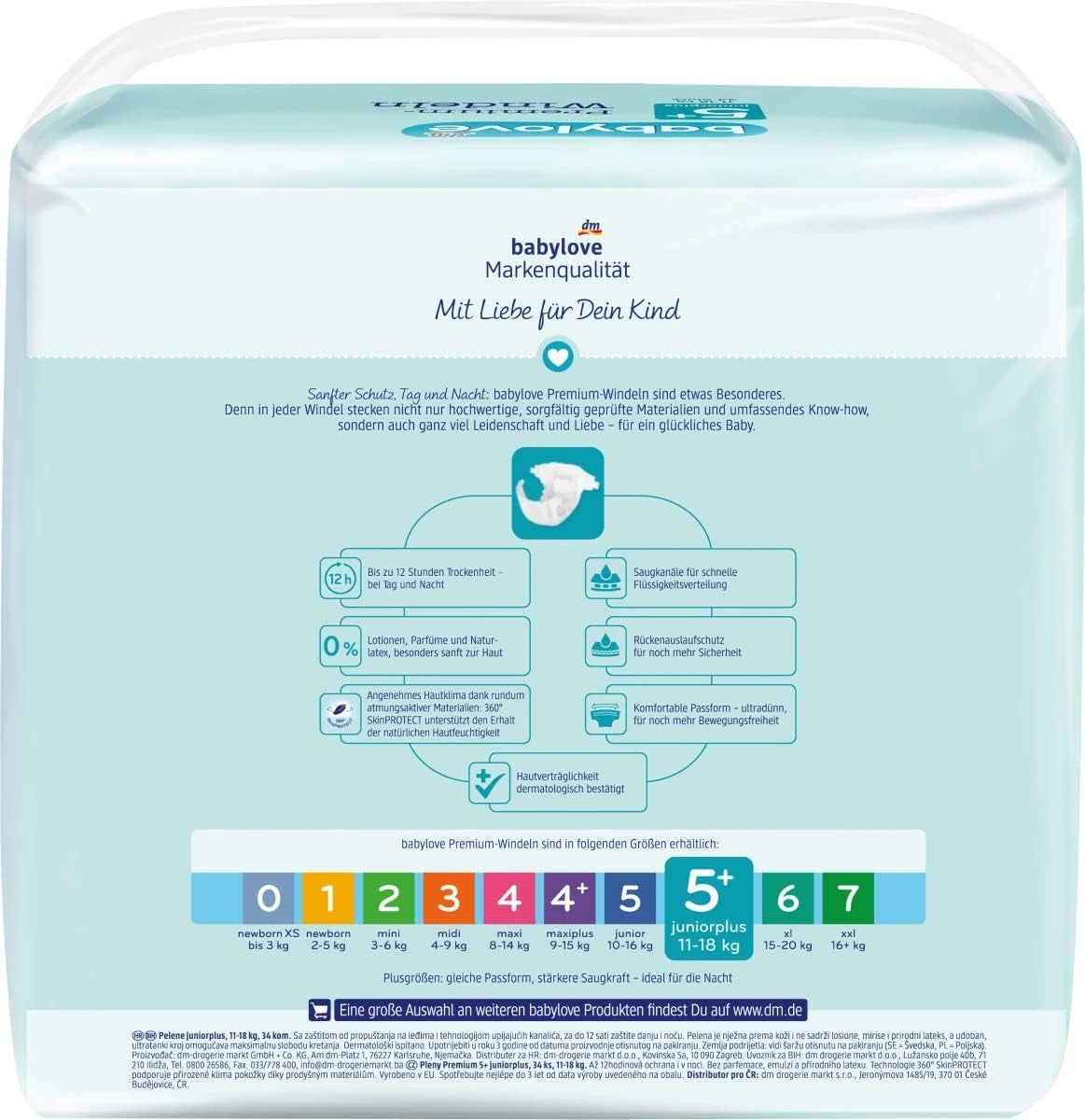 Windeln Premium Active Plus Größe 5+, Junior Plus 13-27 kg, 1 x 34 Stk.