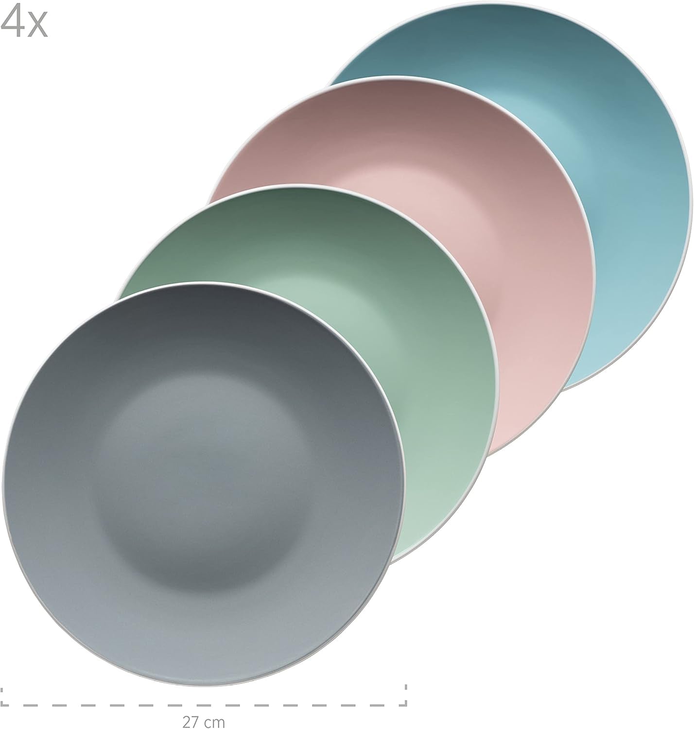 MÄSER 934006 Serie Elissa, modernes Geschirrset für 4 Personen in farbigen matten Glasuren mit weißem Rand, 16-teiliges Kombinationsset, Steinzeug, mehrfarbig, grau, türkis, rosa, grün