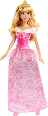 Mattel DISNEY Prinzessin Aurora – Puppe mit typischem Outfit, abnehmbaren Schuhen und Tiara, glitzerndem Oberteil und abnehmbarem gemustertem Rock, langes stylebares Haar, HLW09 Naty Shop Dolls